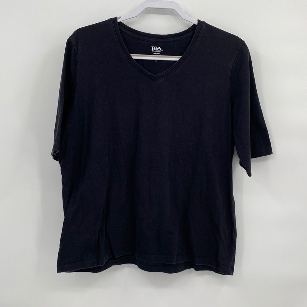 BFA Classics Women's Cotton V-Neck Short Sleeve Pullover Basic Tee Black XL